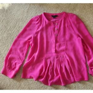 Vintage Woman J.Crew 100% Silk Hot Pink Shirt Size S